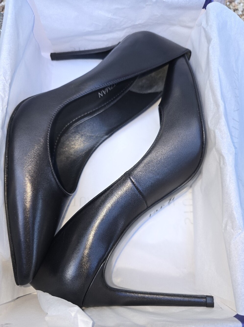 Stuart Weitzman Black Leather Pointed-Toe Stiletto Pumps
